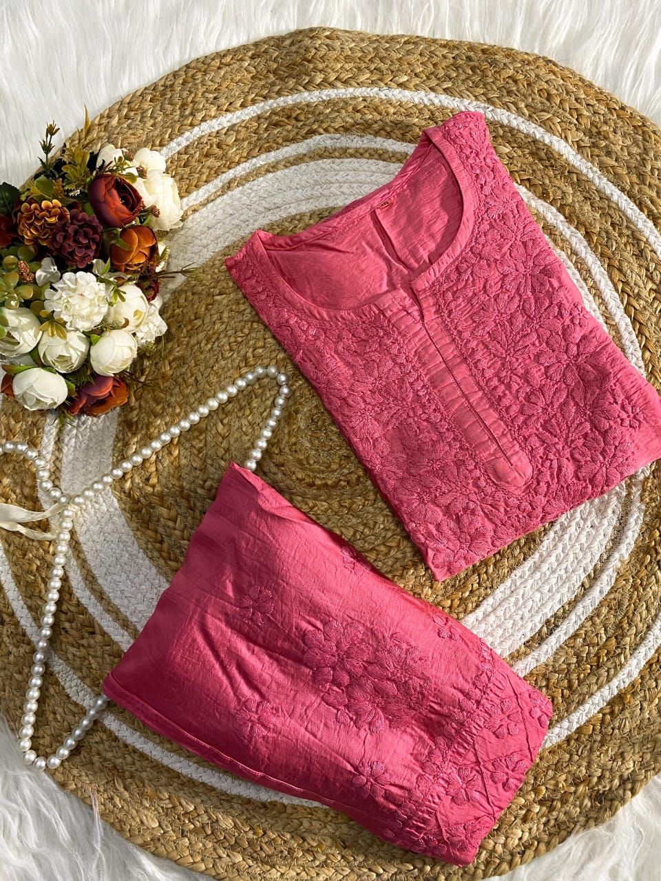 Chanderi Pintex Chikankari Cord Set