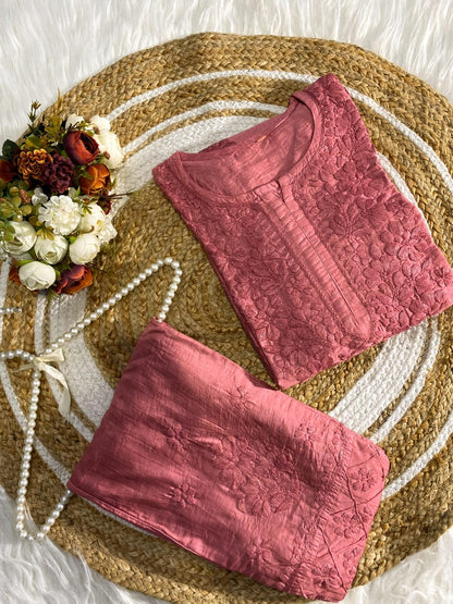 Chanderi Pintex Chikankari Cord Set