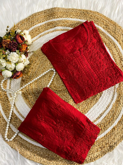 Chanderi Pintex Chikankari Cord Set