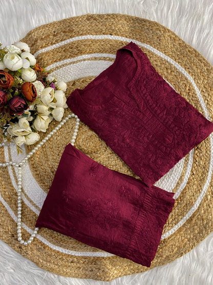 Chanderi Pintex Chikankari Cord Set