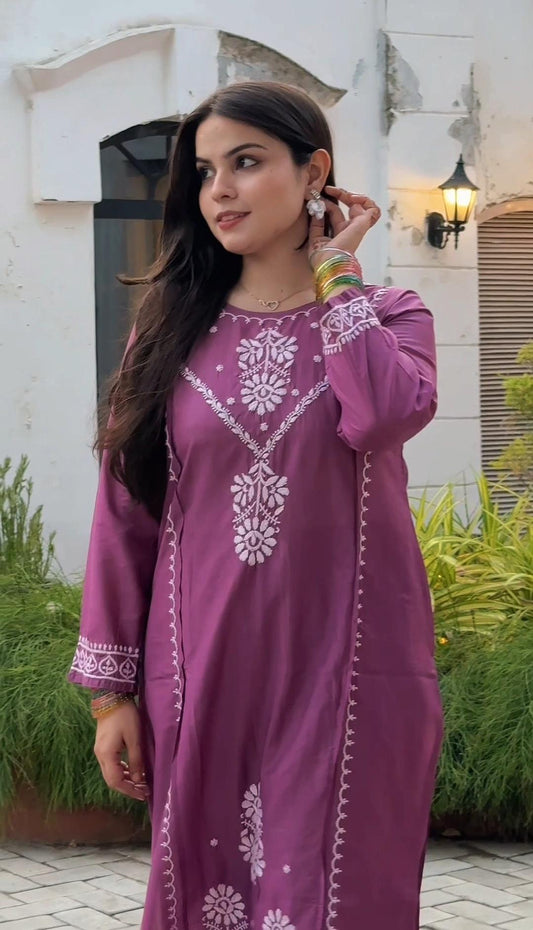 Soft Chanderi Chikankari Co-ord Set