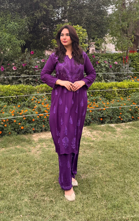 Muqash Golden Chikankari Rayon Co-ord Set