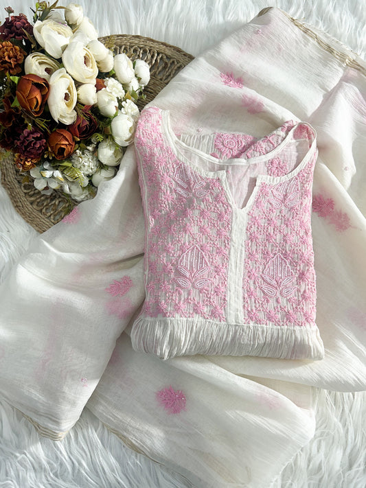 Mul Chanderi Chikankari Semi-Stitched Gown